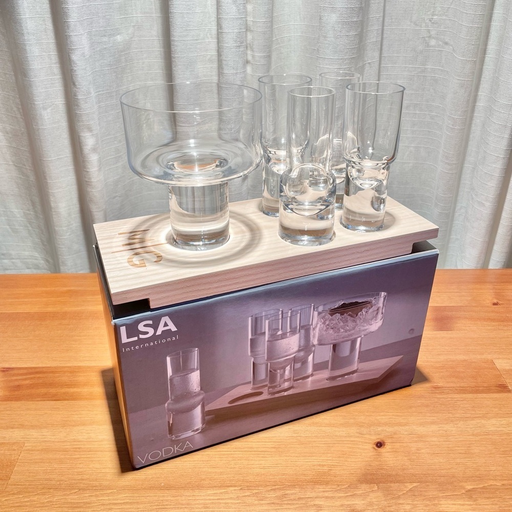 LSA International Vodka Serving Set Service for 4 2 oz Shot Glasses Board Poland